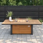 Tevara Garten-Esstisch 95 Zoll mit integriertem Propan-Feuertisch, verstecktem Gasflaschenfach und Windschutz