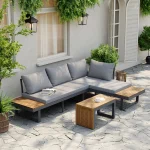 Slatera Modulares Outdoor-Lounge-Set aus Akazienholz und Aluminium – Dunkelgrau